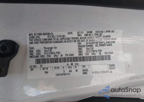 2015 Ford Focus Se from USA, damaged, VIN 1FADP3F20FL340348